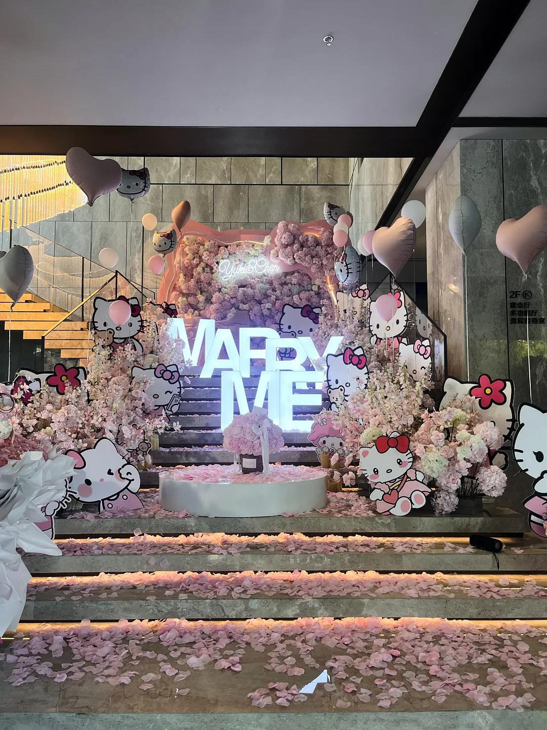 Hello Kitty 粉色求婚布置 / 卡通主题求婚现场 - 图 2