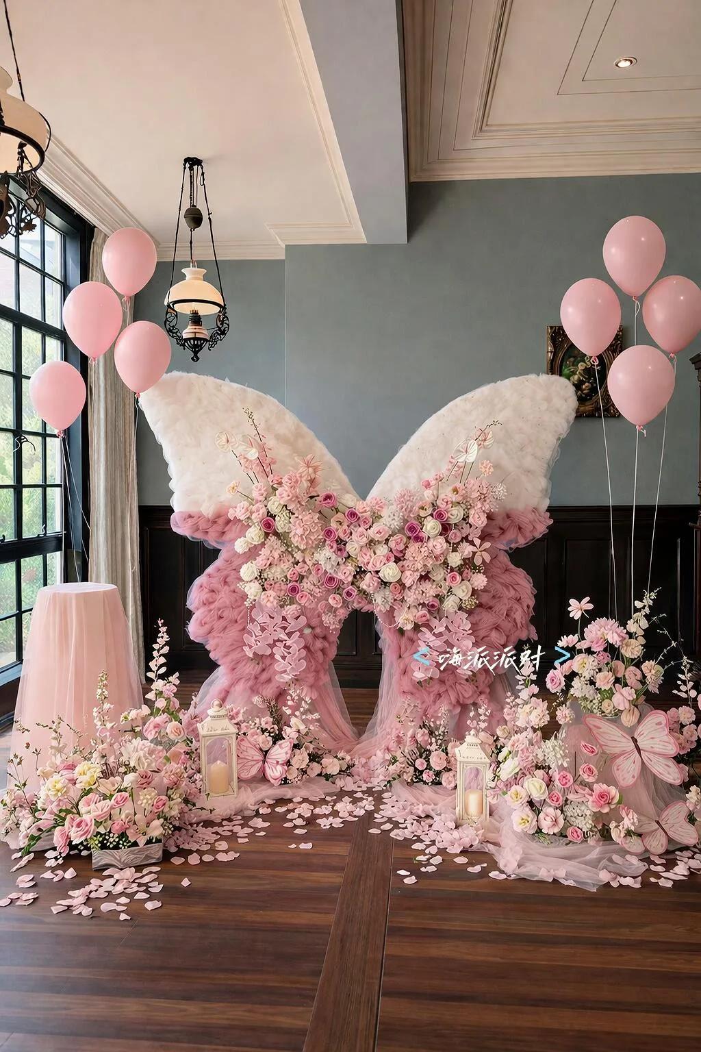 蝴蝶结主题花艺生日布置