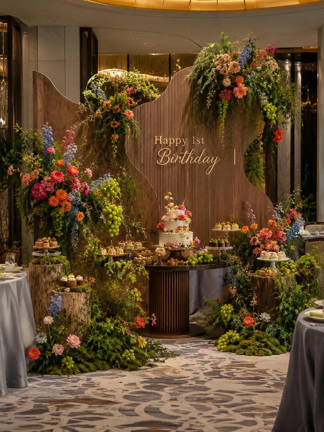 油画森系原木周岁宴|1st Birthday自然风甜品台全案 - 图 7